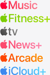 Apple Music, Apple Fitness+, Apple TV, Apple News+, Apple Arcade and iCloud+ app icons