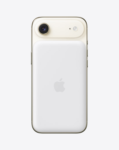 iPhone Air, tagakülg, toonis hele kuld, koos MagSafe akuga