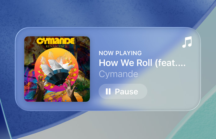 Apple Music 通透的控制項目，可營造出光線的折射反映背景